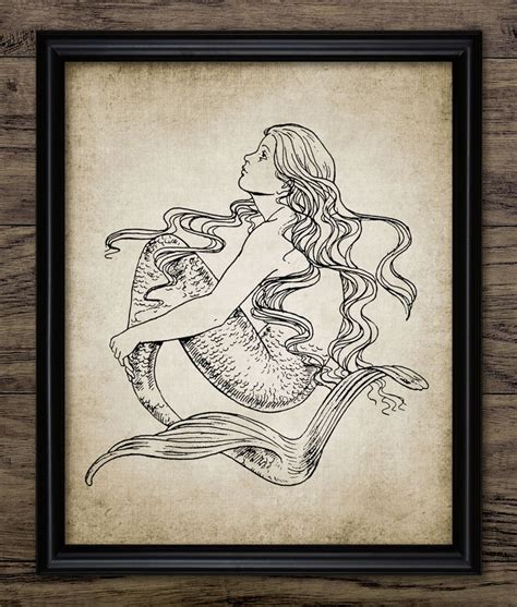 Vintage Mermaid Print Mermaid Illustration Ocean Marine Etsy