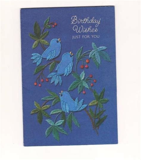 Vintage Hallmark Bluebirds With Berries Birthday Greeting Card