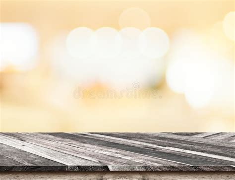 Diagonal Tropical Wood Table Top With Bokeh Light Background Te Stock