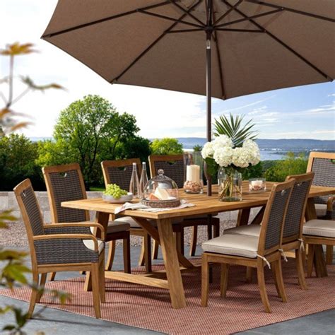 It's more water resistant than nitro lacquer. Sam's Club - Member's Mark Sunbrella 9-Piece Dining Set, Teak | Patio set, Outdoor dining set, Patio