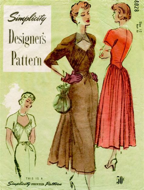 1940 Vintage Sewing Pattern 1950s 50s Dress Evening Frock Etsy