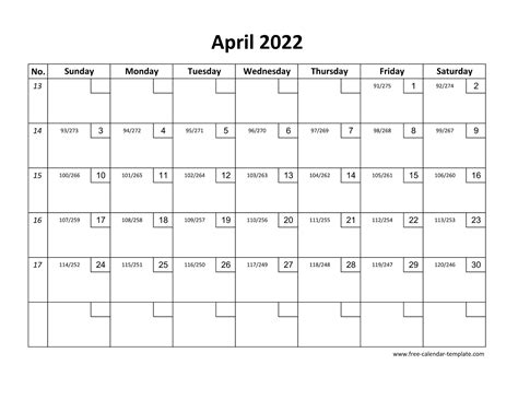 April Calendar 2022 Printable With Checkboxes Horizontal Free