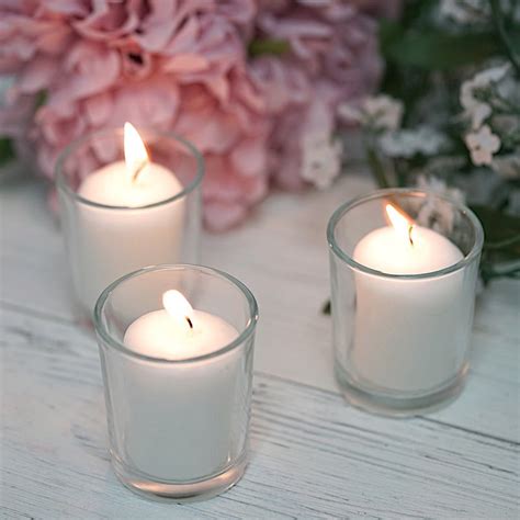 Balsacircle 12 Pieces White Round Votive Tealight Candles Clear Glass Holders Centerpieces