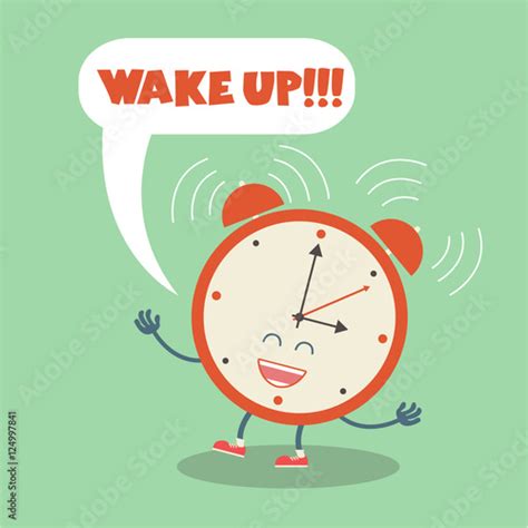 Alarm Clock Character Yelling Wake Up Wake Up Vector Poster Stock