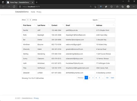 Jquery Datatable Server Side Processing In Asp Net Core Freecode Spot