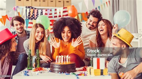 Colleagues Celebrating Birthday Party In The Office Stock Photo And More
