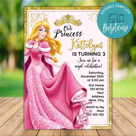 Editable Sleeping Beauty Birthday Invitation Instant Download Bobotemp