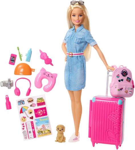 Coffret Poupée Barbie Voyage Avec Chiot Valise Et Plus De 10