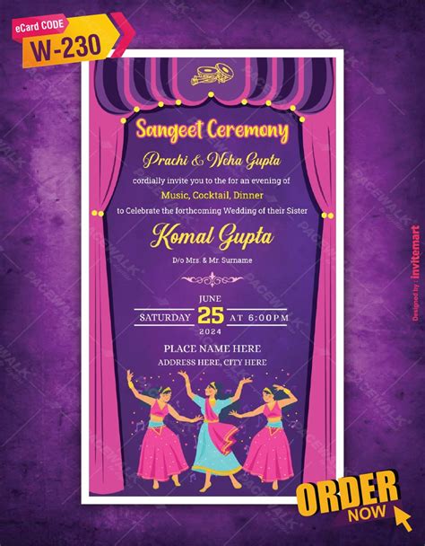 Beautiful Sangeet Ceremony Invitation Ecard Digital Etsy