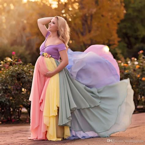 Colorful Chiffon Maternity Dresses For Photo Shoot With Short Sleeves Pregnant Gown Off The
