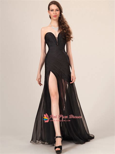 Long Black Sweetheart Neckline Prom Dress With Slits On The Side Evening Dresses Sweetheart