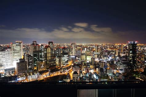 The Cityview Of Osaka At Night With Lights In Japan Image Free Stock
