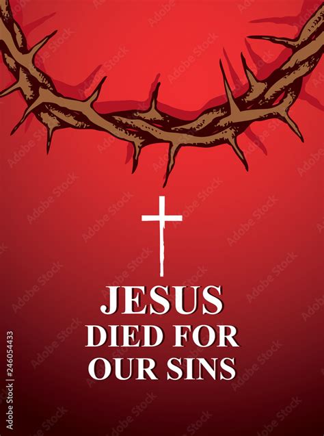 Vector Easter Banner With Words Jesus Died For Our Sins With A Crown