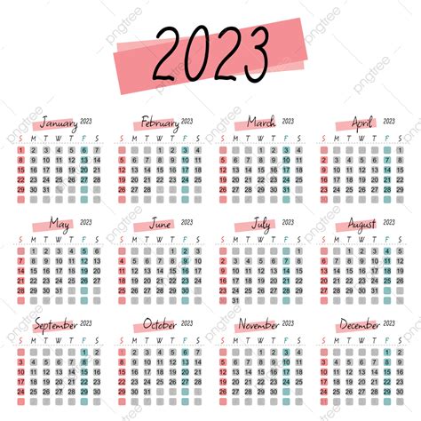 Gambar Kalendar Penuh 2023 Dalam Pelbagai Warna Lembut Muat Turun
