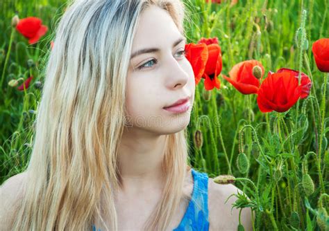 Young Girl In The Poppy Field Stock Image Image Of Pretty People