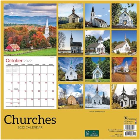 2022 Tf Publishing 12 X 12 Monthly Calendar Churches Multicolor 22