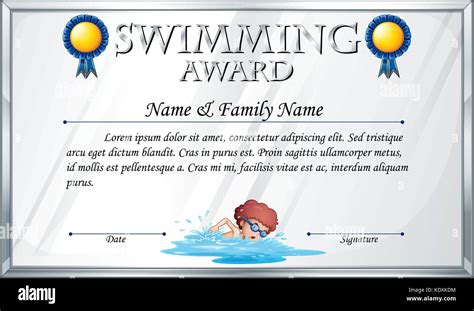 Certificate Template For Swimming Award Illustration Stock Vector Image