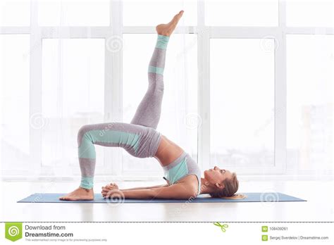 Backbend Yoga Gymnastics Woman Acrobat In An Inclined Pose Girl