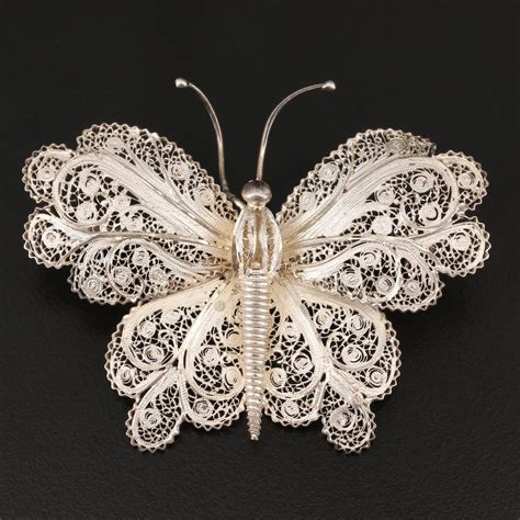 Sterling Silver Filigree Butterfly Brooch Ebth