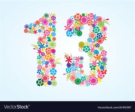 Colorful Floral 13 Number Design Isolated On Vector Image