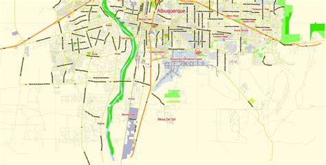 Albuquerque New Mexico Us Pdf Map Vector Exact City Plan Scale 161480
