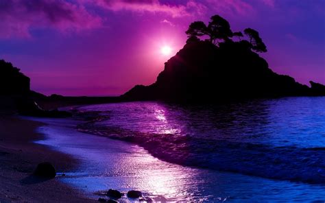 Purple Ocean Sunset Hd Wallpaper Background Image