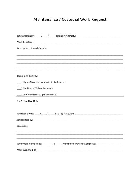 Free Printable Maintenance Request Form Template Free Printable Templates