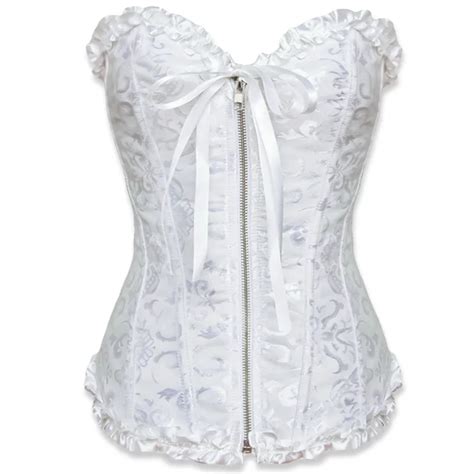white gothic brocade rozie corsets with zipper front and lace back sexy lingerie for women 8107