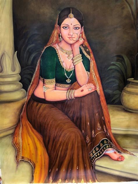 Large Original Indian Oil Painting Rajasthani Art Queen Portrait Ebay