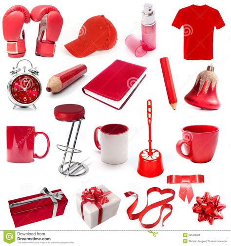 Photo About Different Isolated Objects Red Color On A White Background