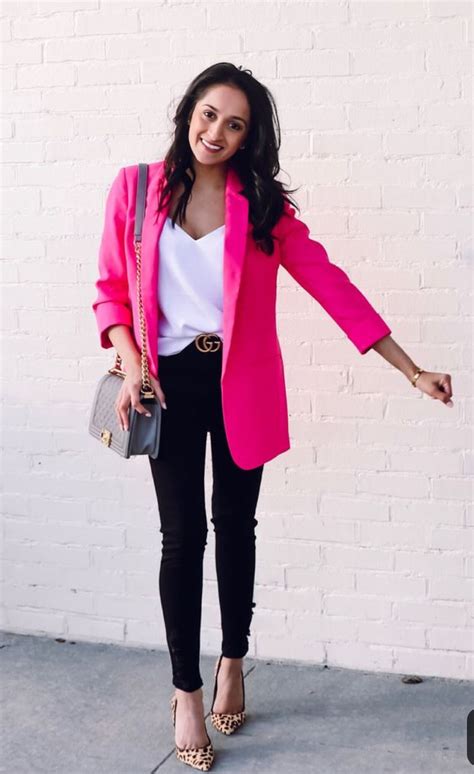 Hot Pink Blazer Look Blazer Outfits For Women Pink Blazer Outfits