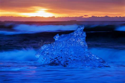 Beautiful Sunset Over Famous Diamond Beach Iceland This Sand Lava