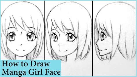 How To Draw Manga Girl Face In Front 34 And Side View Youtube