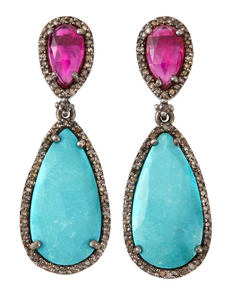 Bavna Ruby Turquoise Pear Drop Earrings In Blue Lyst