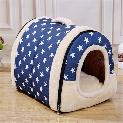 Pet Dog Bed Cat House Kennel Soft Igloo Warm Cave Bed Cushion Puppy Nap