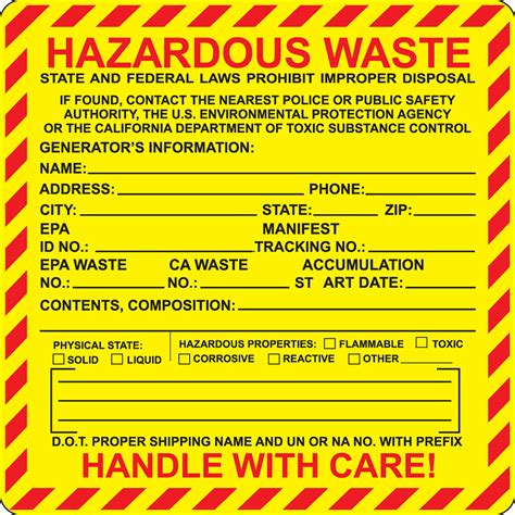 California Hazardous Waste Label Template