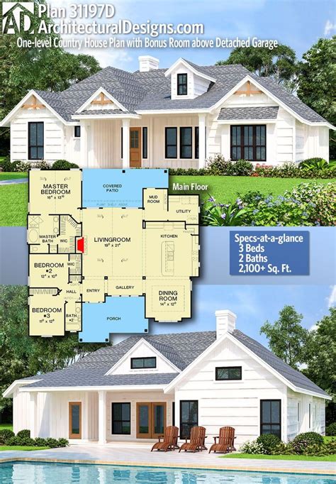 Plan 31197d One Level Country House Plan With Bonus Room Above
