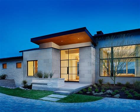 White Limestone Exterior Contemporary With Glass Door Reversible