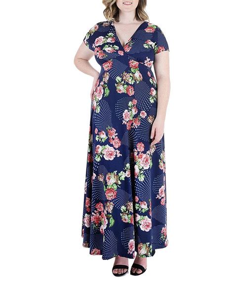 24seven Comfort Apparel Plus Size Floral Cap Sleeve Empire Waist Maxi