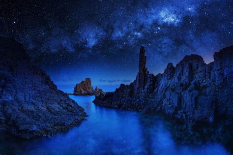Hd River Ocean Sea Stars Sky Blue Night Mood Reflection 1080p Wallpaper Download Free 142138
