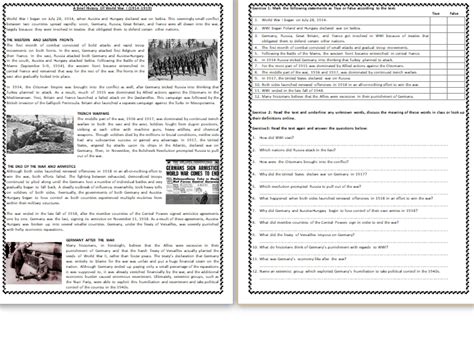A Brief History Of World War I Reading Comprehension Worksheet Text