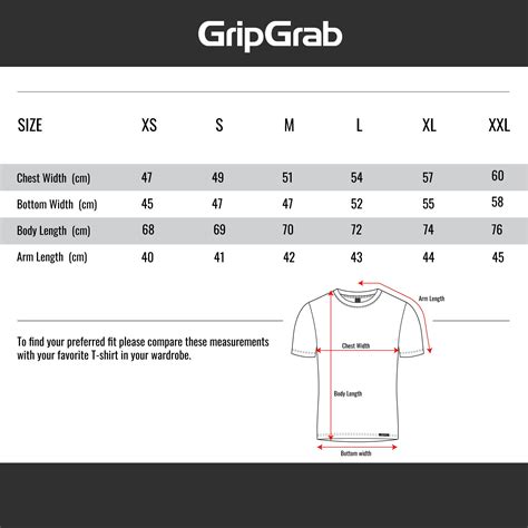 Size Guide Tshirt Unisex Xs Xxl Gripgrab