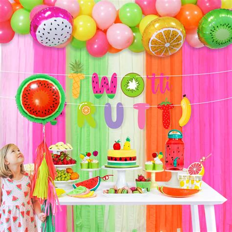 Twotti Frutti Party Backdrop With 54pcs Fruit Balloon Arch Garland Kit