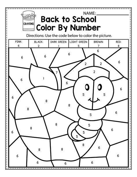 Kindergarten Color By Number Worksheets