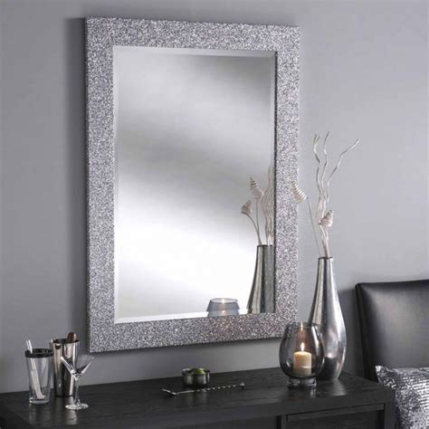 Silver Glitter Rectangular Wall Mirror Homesdirect365