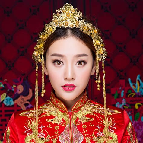 중국 스타일의 웨딩 의상 헤어 왕관 전통적인 골드 컬러 신부 머리띠 공주 여왕 넷 크라운 술 머리 장식hair Tiara