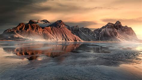 Coast Iceland Mountain Under Cloudy Sky 4k 5k Hd Nature Wallpapers Hd