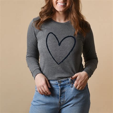 Heart Drawing Long Sleeve T Shirt Love Graphic Tees For Women