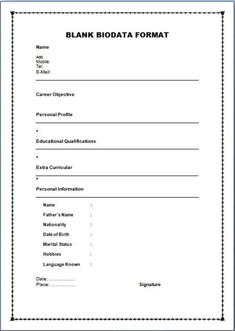 Bio Data Form Printable