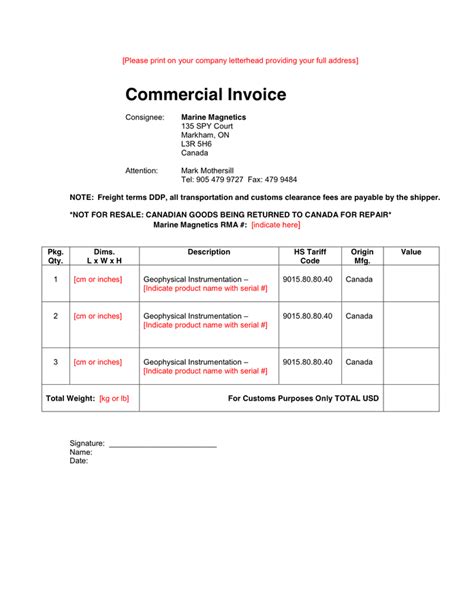 Commercial Invoice Template Download Free Documents For Pdf Word And